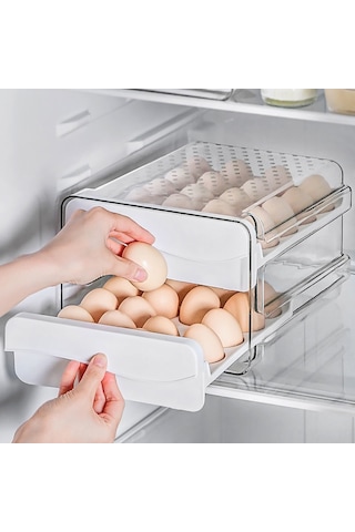 Yaozixa "40 Yumurtalık Kapaklı Buzdolabı Yumurta Saklama Kabı - 2 Katlı Pratik Ve Dayanıklı" Şeffaf