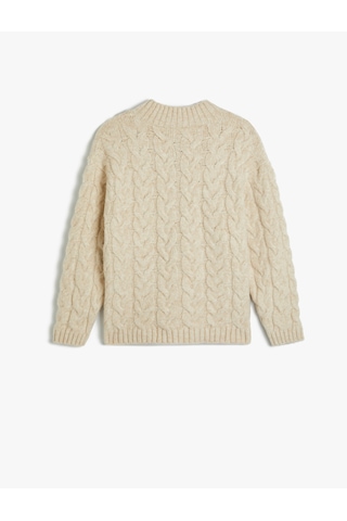 Koton Yarım Fermuarlı Saç Örgüsü Detaylı Uzun Kollu Kazak Bej 5wkb90004ht Ekru