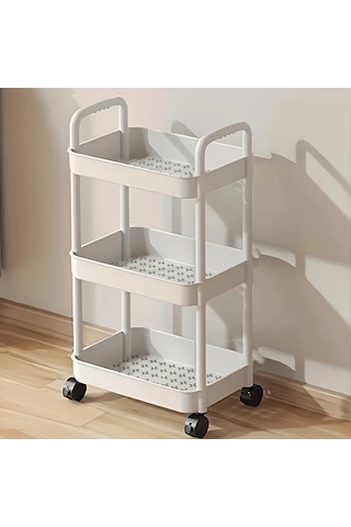 Elmpaly Beyaz 3 Katlı Kilitlenebilir Tekerlekli Çok Amaçlı Ofis Banyo Mutfak Organizasyon Arabası