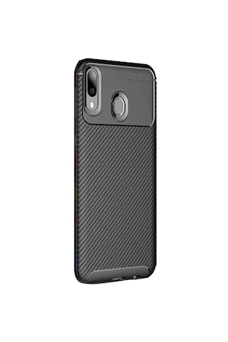 Huawei Y7 Prime 2019 Karbon Desenli Negro Silikon Kılıf Siyah