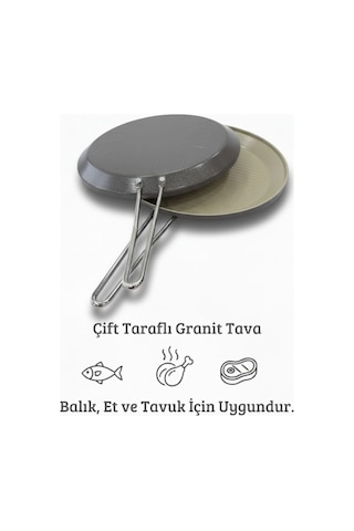 33 Cm Çift Taraflı Granit Balık & Et Tavası Kahverengi