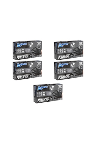 Dolphin Nitril Powergrip Ekstra Kalın Elmas Dokulu Eldiven Siyah Meidum Orta Boy - 50'li 5 Paket