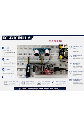 Masrokit Esp32-d Geliştirme Kartlı Ultrasonik Mesafe Ölçüm Eğitim Kiti Önceden Programlanmış