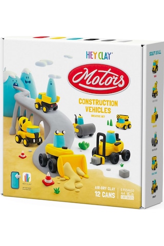 Hey Clay Hava İle Kuruyan Kil 12'li Kutu - İnşaat Araçları renkli