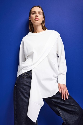 it's basic Kadın Beyaz W5 Oversize Çift Parça Tasarım Gömlek Sweatshirt