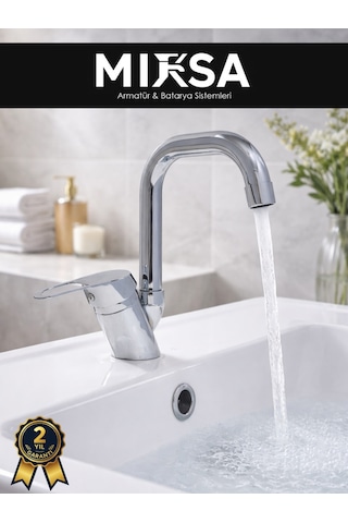 Köşe Borulu Banyo Lavabo Bataryası, Musluğu, Çeşmesi Çift Su Girişli Krom
