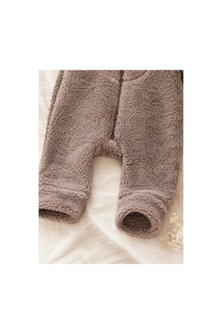 Omeca Concept Ayıcık Detaylı Kapüşonlu Peluş Bebek Tulum Kahverengi