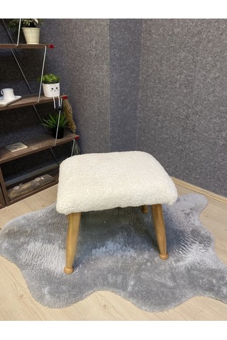 Trend Naturel Teddy Krem Ahşap Ayak Uzatma Pufu Makyaj Koltuğu Bench Tabure