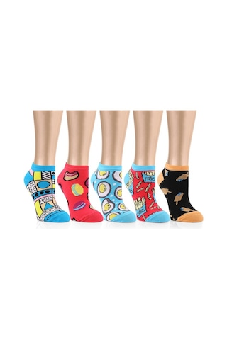 Ozzy Socks 5 Çift Eğlenceli Desenler Kadın Patik Çorap Ozzyp002 Çok Renkli