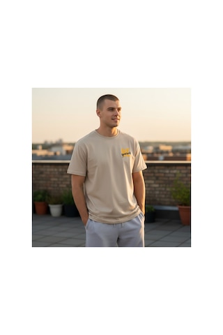 Urbantrendstore Unisex Be Yourself Kendine İnan Basic Sade Oversize Fit Rahat Geniş Salaş T-shirt Günlük Tişört Bej