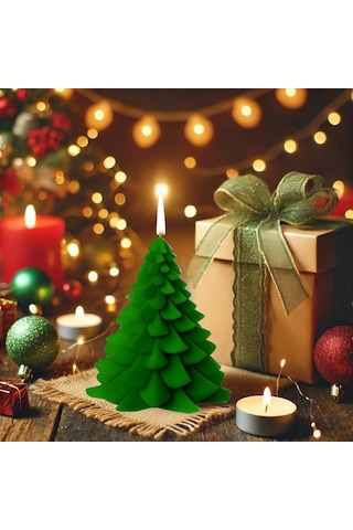 Büyük Yeşil Dekoratif Yılbaşı Çam Ağacı Mum Yeşil