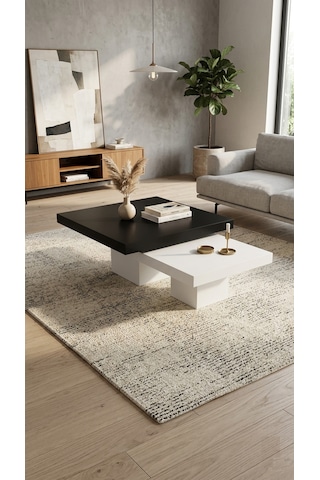 Most Marmoris %100 Mdf Aytaşı Ceviz Ayak Orta Sehpa Set Evinize Teslim Siyah - Krem