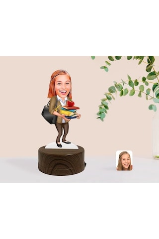 Kişiye Özel Kadın Öğretmen Karikatürlü Dekoratif 3D Biblo Led Işı (481501380)