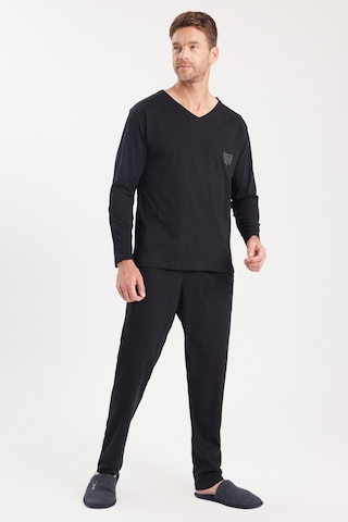 Tudors Erkek Standart Fit %100 Pamuk V Yaka Beli Lastikli Siyah Pijama Takımı-37939 Siyah
