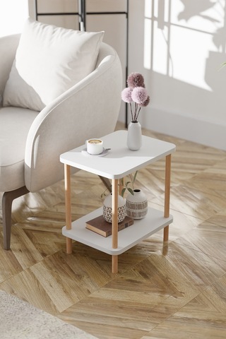 2 Raflı Yan Sehpa Geniş Gazetelik Kitaplık Çiçeklik -beyaz