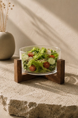 Akasya Standlı Borosilikat Cam Salata Ve Sunum Kasesi - Meyve Sunum Kasesi 1800ml Kahverengi