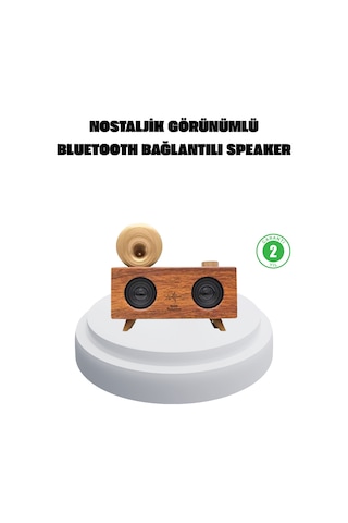 Çift Hoparlörlü Bluetooth Gramofon Speaker - Fm Radyo, Usb, Sd Kart Ve Aux Girişli