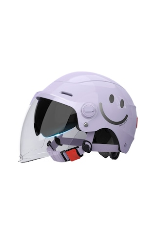 Yy SQ668 Kulak Muhafızları Çift Ayna Kuyruk Işık Açık Motosiklet Kaskı Mor