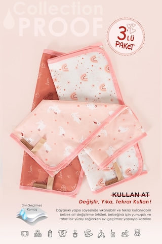 3lü Alt Açma Değiştirme Örtü Sıvı Geçirmez Koruyucu Alez Yıkanabilir Bebek Bakım Pedi XL SomonGrup