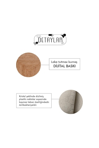 Decomia Home Dijital Kaymaz Yıkanabilir Sisal Jüt Görünümlü Gri Mutfak Halısı Salon Halısı Yolluk Mutfak Dekor Çok Renkli