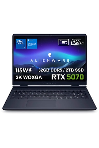 Dell Alienware 16 Aurora Intel Core 9-270h Geforce Rtx 5070 8gb 115w 32gb Ddr5 2tb Ssd 16 İnç 2k Wqxga 120hz Wva W11 Home Gaming Laptop Ac16250-c932157wv1