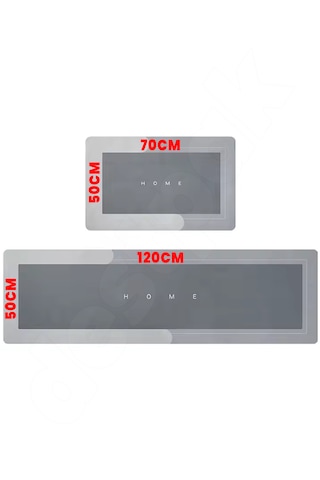 2 Adet Gri Ekstra Kalın 50x120 50x70 Su Emici Kaymaz Taban Gri