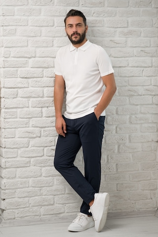 San&fa Slimfit Fermuar Kapamalı Rayon Kumaş Likralı Polo Yaka T-shirt Beyaz