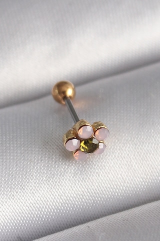 Taşveoyunatölyesi 316l Çelik Gold Renk Zirkon Taşlı Çiçek Tragus Piercing Tg27pr1276 Çok Renkli
