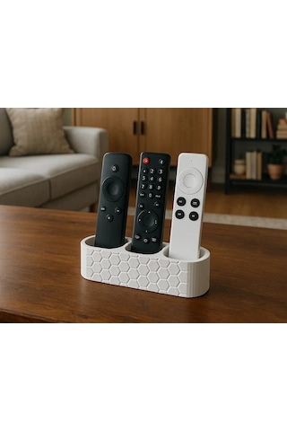 3d Baskı Petek Desenli Üç Bölmeli Kumanda Standı Modern Kumanda Tutucu Sehpa Düzenleyici Beyaz Çok Renkli