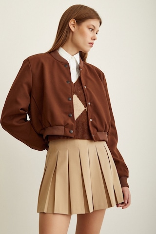 Never More Astarlı Çıt Çıtlı Mont Kahve Kahverengi