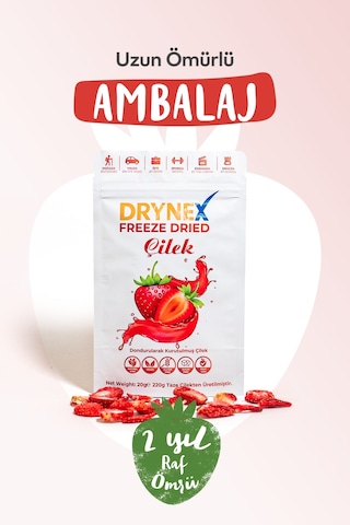 Drynex Freeze Dried Çilek Dondurularak Kurutulmuş Çıtır Atıştırmalık Meyve Cipsi Şekersiz Katkısız Vegan 20 G