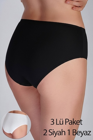 New Bra Kadın Yüksel Bel Slip Bato Külot 3 Lü Pk - Siyah-siyah-beyaz -5012 Siyah - Beyaz - Siyah