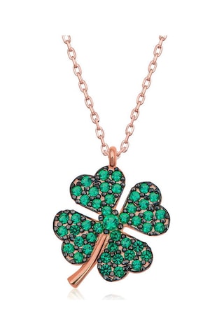 925 Ayar Gümüş Rose Dört Yapraklı Yonca Kadın Gümüş Kolye Rose Gold