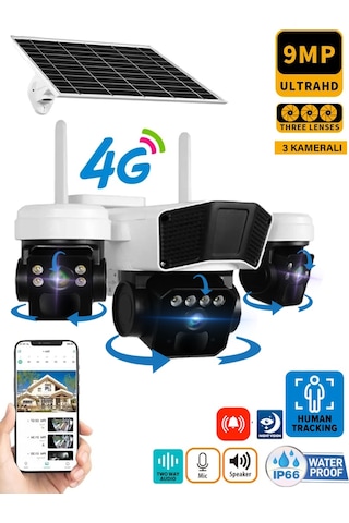 Ultimate Okam 3936 9mp 3+3+3 Üç Kameralı Ultra Hd 4g Solar Akıllı Güvenlik Kamerası