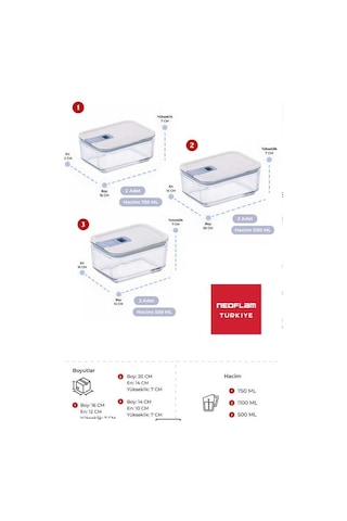 Neoflam Perfect Seal Dikdötgen 6 Parça Cam Saklama Kabı Seti Beyaz