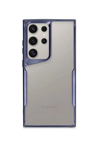 Samsung Galaxy Uyumlu  S25 Ultra Kılıf Metal Çerçeve Görünümlü Kırılmaz Boyi Kapak Lacivert