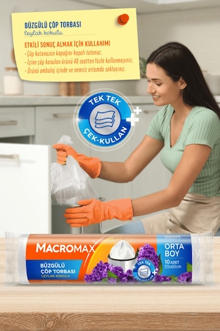 Büzgülü Çöp Torbası Orta Boy 55x60cm Leylak Kokulu 10 Adet X 48 Paket