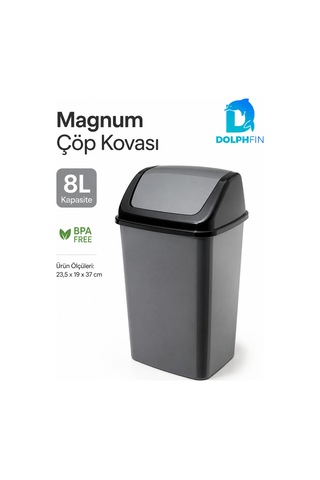 Magnum 8 Litre Sallanır Kapaklı Çöp Kovası Mutfak Banyo Ofis Antrasit
