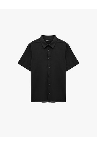 Koton Regular Fit Klasik Yaka Pamuklu Kısa Kollu Gömlek Siyah 6sam60012hw