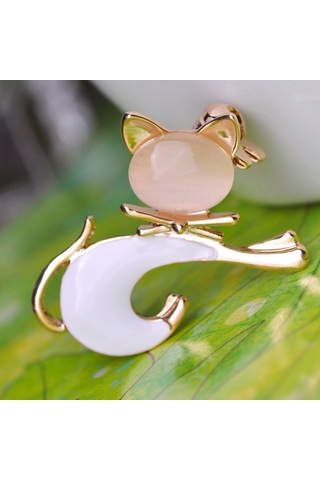 Sones Sevimli Kedi Broşu Kedi Gözü Taş Broşu Beyaz