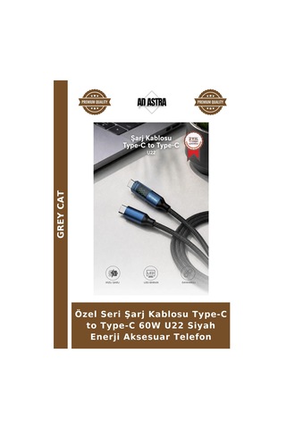Özel Seri Şarj Kablosu Type-c To Type-c 60w U22 Siyah Enerji Aksesuar Telefon