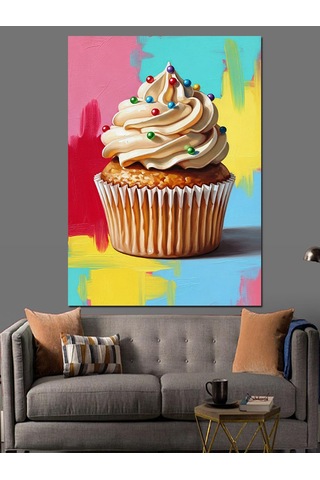 Karizma Tablo Kremalı Cupcake Tatlı Posteri Dekoratif Kanvas - Mdf Ahşap Tablo