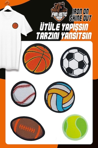 Ütü İle Yapışan Dokuma Arma Seti Top, Toplar, Futbol, Basketbol, Tenis, Voleybol Topu Cok Renkli