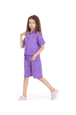 Modanino Kız Çocuk Keten Alt-üst Takım Şort+gömlek 3-10 Yaş 12665d Lila