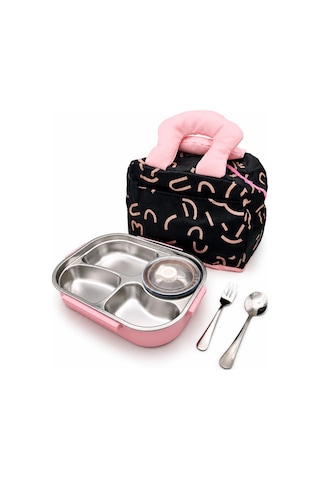 Valkyrie 316 Paslanmaz Çelik Lunch Box Termal Taşıma Çantalı 4 Bölmeli Sızdırmaz Beslenme Kabı Bpa İçermez Çatal Kaşık Hediyeli Pembe