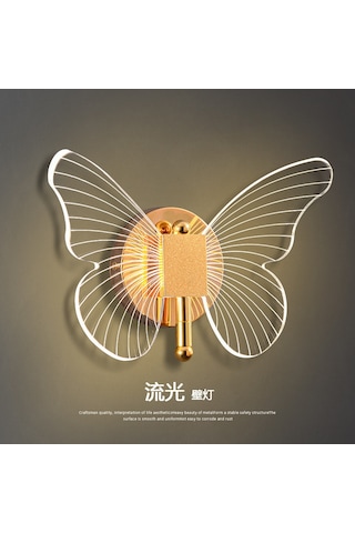 Symbee Altın Kelebek 3 Renkli Işıklı Odalar İçin Konforlu Dekoratif Duvar Lambası - 1-a Modeli Altın