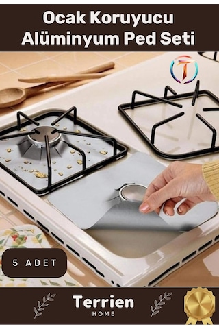 Home Serisi Gaz Ocak Uyumlu Koruyucu Alüminyum Ped Seti 5 Adet Pratik Kolay Temizlenebilir Dayanıklı