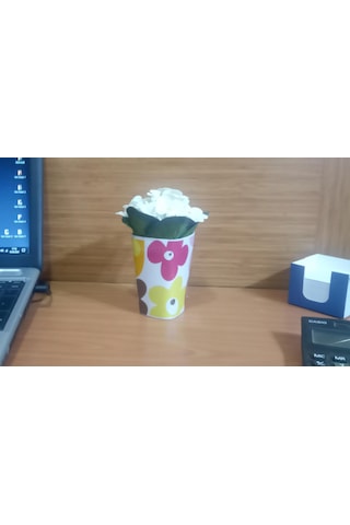 Vazoda Çiçek Dekoratif Beyaz Yapay Çiçek Vazo Dahil Kırmızı Papatya 7 x 7 x 16 CM