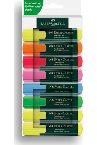 Faber-Castell Fosforlu Kalem Seti, 8’li, Su Bazlı Mürekkep, Kesik Uç, 3 Farklı Çizgi Kalınlığı