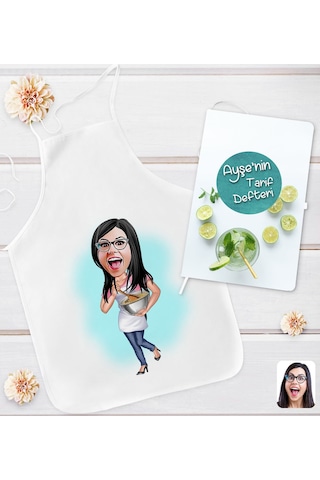 Bk Gift Kişiye Özel Karikatürlü Aşçı Anne Tasarımlı Mutfak Önlüğü Ve Yemek Tarif Defteri Hediye Seti-1, Anneye Hediye, Anneler Günü Hediyeleri